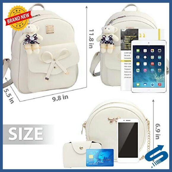 Mini Leather Backpack Purse with Bowknot - 3-Piece Set for Women main image 4